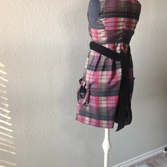 Inspira Maroon Plaid Pattern Semi-Formal Dress - Picture 4 of 5